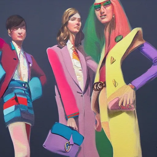 Image similar to 1970 lgbt fashion, gucci catwalk, oil painting, digital art, ultradetailed, artstation