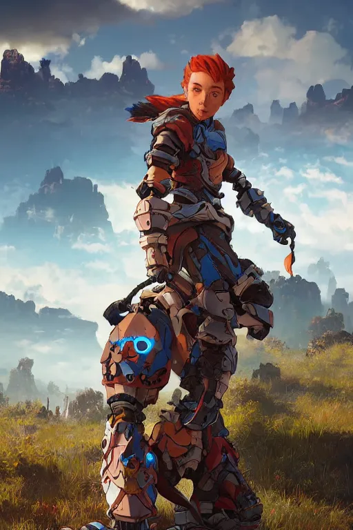 Image similar to combination suit armor aloy horizon forbidden west horizon zero dawn robot ninja mask helmet backpack tribal, aesthetic octane render, 8 k hd resolution, by ilya kuvshinov and cushart krentz and gilleard james radiating a glowing aura cgi rtx 2 0 2 2