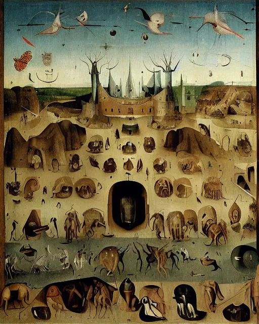 Image similar to painting of a natural history museum, by hieronymous bosch