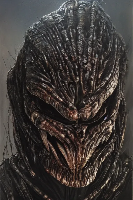 Image similar to Predator Donald Trump, oil on canvas, extremely detailed, artstation, by HR giger