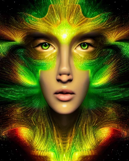 Prompt: a beautiful womans green eye reflecting a sky full of stars, hyper realistic, fractal algorightmic art, art station, coherent design, symmetrical, vivid color, complementary color, golden ratio, detailed, sharp lines, intricate, rainbowshift, in unreal 3 d engine, nvidia optix, ray tracing, octane render