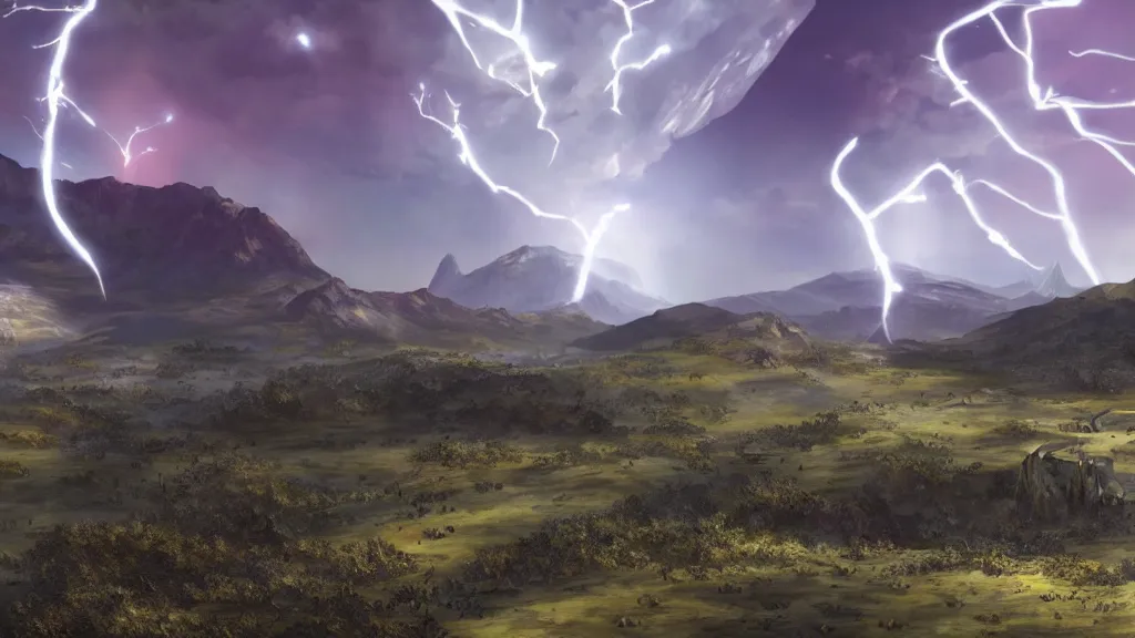 Prompt: Futuristic spaceship flying above a grassy valley with gorgeous mountain range in the background, view from above, cinematic, dramatic volumetric lightning, epic composition, 8K Ultra HD, high detail, Octane render