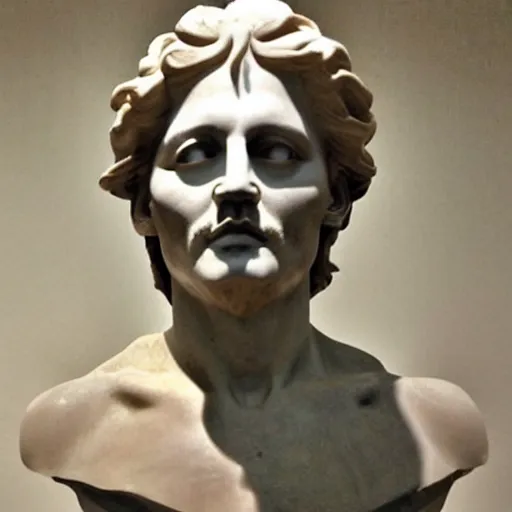 Image similar to johnny depp as a greek marble statue