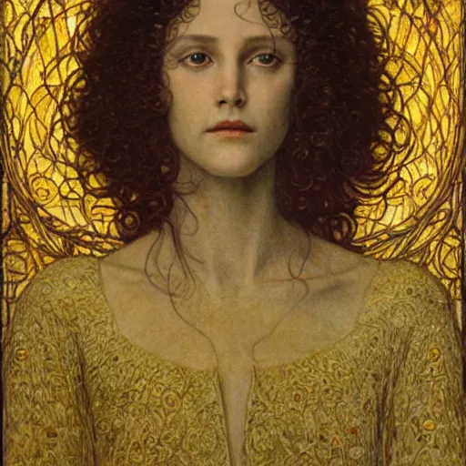 Prompt: detailed realistic half body portrait of a beautiful young medieval queen by jean delville, art nouveau, symbolist, visionary, gothic