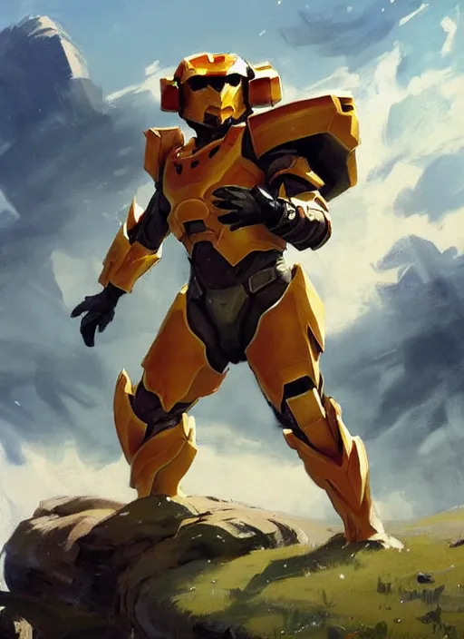 Prompt: Greg Manchess painting of a Corgi wearing a combination of Metroid Prime Armor and Forerunner Armor from Halo, countryside, calm, fantasy character portrait, dynamic pose, above view, sunny day, thunder clouds in the sky, artwork by Jeremy Lipkin and Giuseppe Dangelico Pino and Michael Garmash and Rob Rey, very coherent asymmetrical artwork, sharp edges, perfect face, simple form, 100mm
