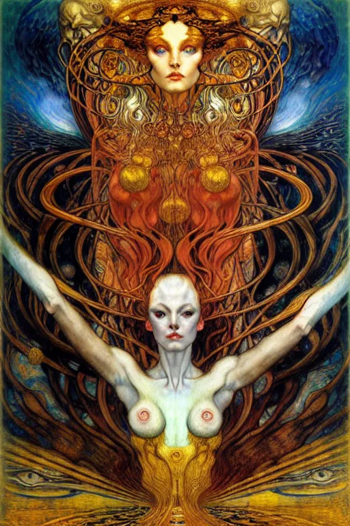 Image similar to Divine Chaos Engine by Karol Bak, Jean Delville, William Blake, Gustav Klimt, and Vincent Van Gogh, symbolist, visionary