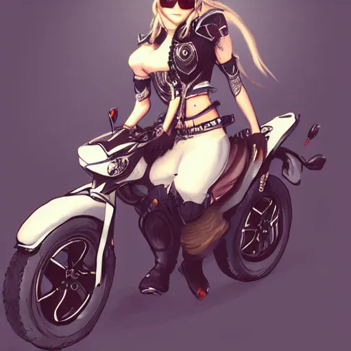 Prompt: y'shtola from final fantasy xiv wearing sunglasses and riding on a motorcycle, digital art, trending on artstation,