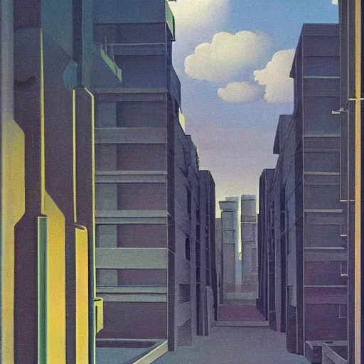 Prompt: a cyberpunk backstreets of a futuristic city by rene magritte - n 9