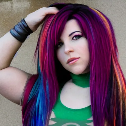 Prompt: full body photograph of tifa lockhart with rainbow hair