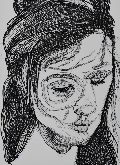 Prompt: single continuous line art drawing of a woman's portrait