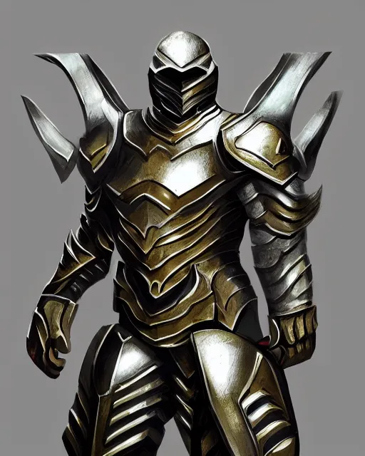 Image similar to medium armor, fantasy concept art, trending on artstation, shiny silver with gold trim, very flat shading, smooth lines, smooth contours, clean, symmetrical, front view, extremely high-quality, awesome, incredible, creative, the best