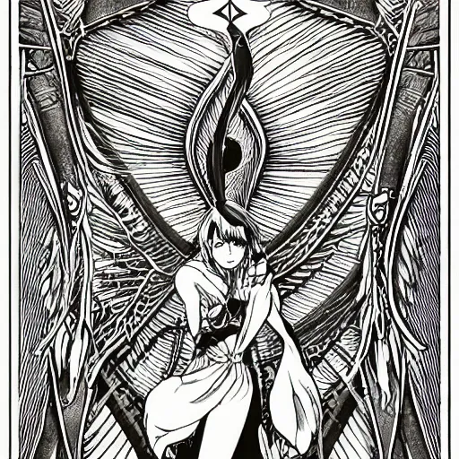 Image similar to precisely drawn illustration of anime flying winged snake, old-fashioned tarot card, victorian playing card, sepia tone, wide angle, sharp, fine details, anime, manga, cyberpunk, intense line art, 8k, precise linework, realistic, shaded lighting by katsuhiro otomo ghost-in-the-shell, magali villeneuve, artgerm, rutkowski Jeremy Lipkin and Giuseppe Dangelico Pino and Michael Garmash and Rob Rey