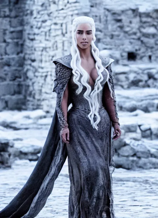 Image similar to film still of beautiful beautiful kim kardashian as daenerys targaryen in game of thrones.