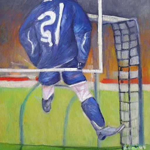Image similar to goal keeper in the air with wings, rennasainse painting