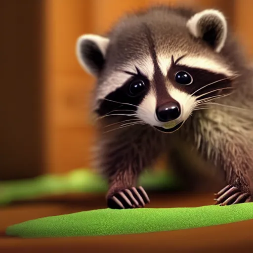 Prompt: an adorable baby raccoon wearing a diaper, pixar