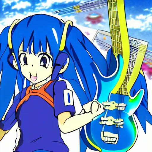 Prompt: anime girl playing the bass megaman splashwoman