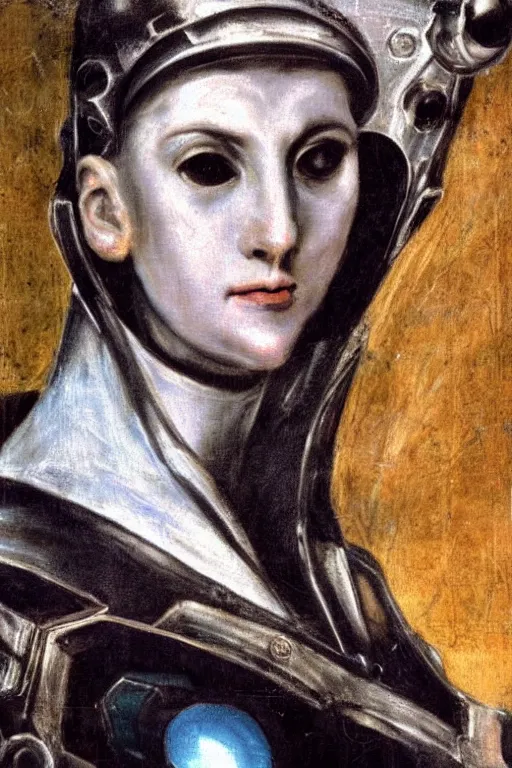 Image similar to a close - up portrait of a cyberpunk cyborg girl, by el greco, rule of thirds