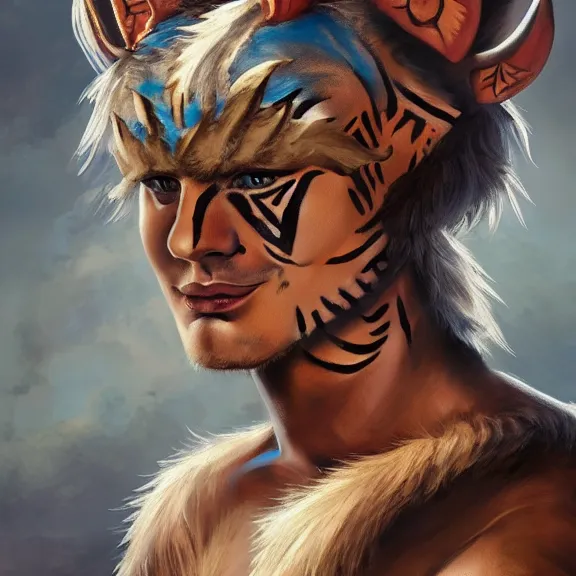 Image similar to boy with cat ears and tail covered in tribal body paint, fantasy artwork, award winning, very very very very very very very very very very very very very very beautiful, hyper detailed, studio lighting, artstation