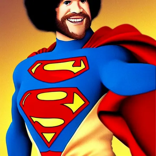 Image similar to bob ross as superman, realistic