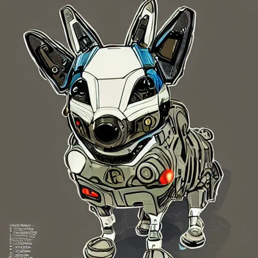 Prompt: cyborg corgi with one robotic eye that looks like it is from Borderlands and by Feng Zhu and Loish and Laurie Greasley, Victo Ngai, Andreas Rocha, John Harris