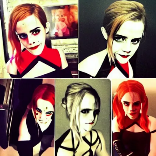 Image similar to Emma Watson cosplaying as Harley Quinn, instagram