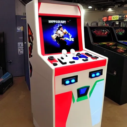 Image similar to photo of a minimalist arcade machine themed with killer instinct 9 0 s game