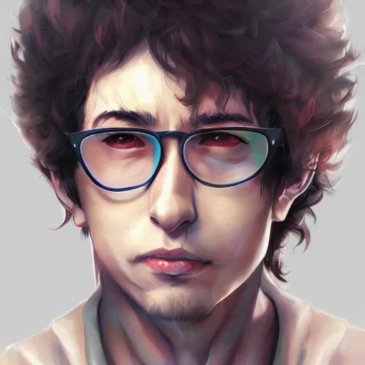 Image similar to anime portrait of bob dylan as a muscular anime boy by stanley artgerm lau, wlop, rossdraws, james jean, andrei riabovitchev, marc simonetti, and sakimichan, trending on artstation