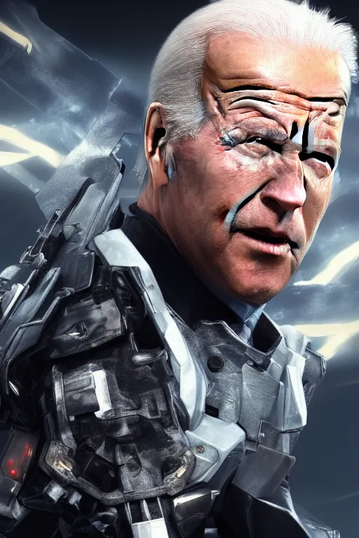 Prompt: joe biden in metal gear rising revengeance, metal gear rising, metal gear, joe biden, octane render, 8 k, realistic face, realistically proportioned head, realistically proportioned face