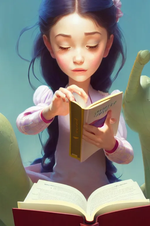 Image similar to highly detailed portrait of beautiful girl reading a book in toy story 3, dynamic pose, stephen bliss, unreal engine, fantasy art by greg rutkowski, loish, rhads, ferdinand knab, makoto shinkai and lois van baarle, ilya kuvshinov, rossdraws, tom bagshaw, global illumination, radiant light, detailed and intricate environment