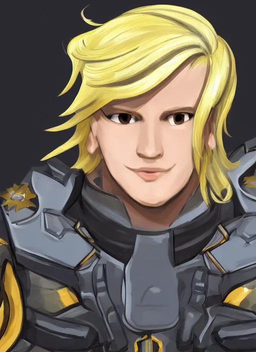 Image similar to concept art of a male blond angel military commander overwatch character