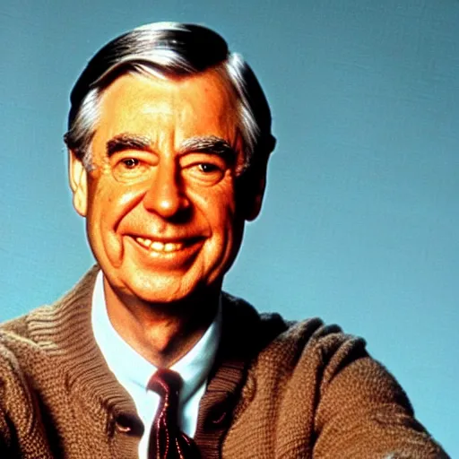 Image similar to mr. rogers doing finger guns, funny color photo