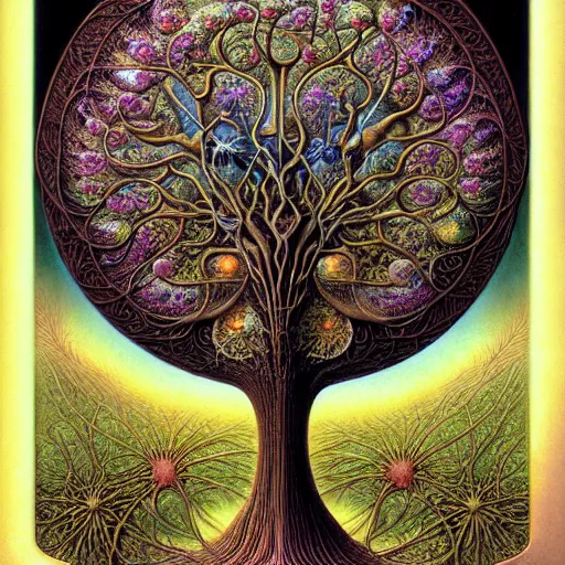 Image similar to tree of life by roger dean and andrew ferez, art forms of nature by ernst haeckel, divine chaos engine, symbolist, visionary, art nouveau, botanical fractal structures, organic, detailed, realistic, surreality