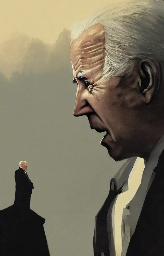 Image similar to Joe Biden casts a long shadow, by Greg Rutkowski and Dave McKean,