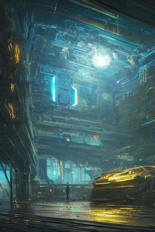 Image similar to A solarpunk very highly detailed supercomputer with very highly GUI in a very highly detailed cyberpunk middle age sci-fi style, digital rational painting art by Greg Rutkowski and Reka Nyari, sci-fi highly detailed, digital concept art, Dimensional cyan gold natural light, sharp focus, Golden Ratio illustration, realistic concept art by Stephen Hickman and James Gurney and Hiromasa Ogura Ghost in the Shell rendered in Octane Render, From the distance