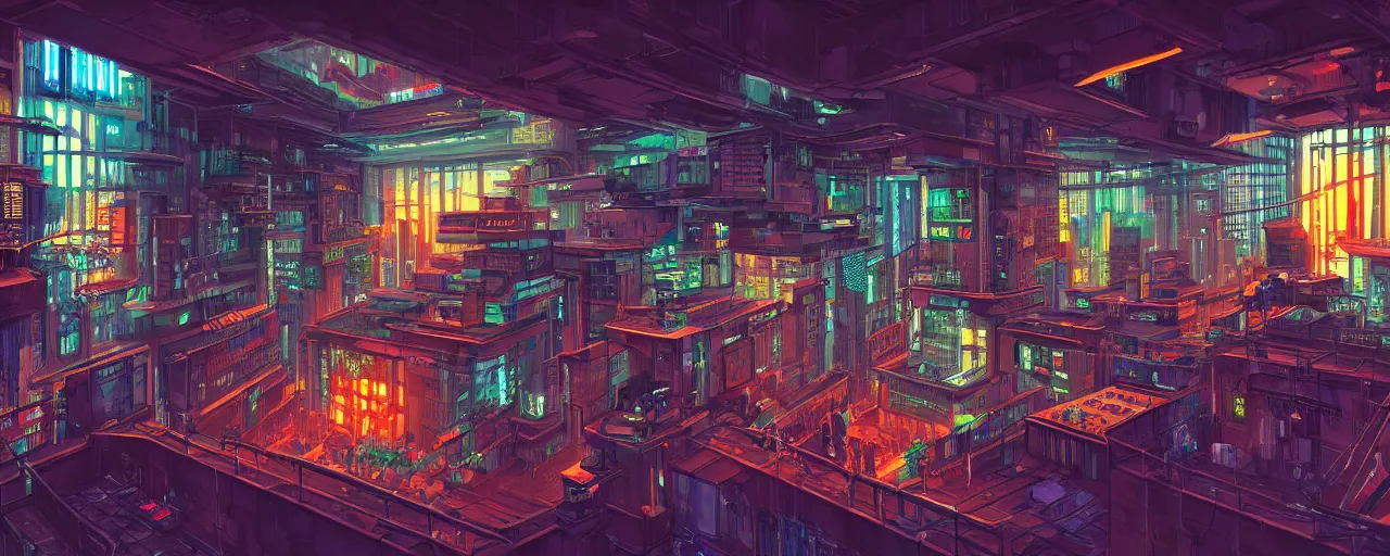 Image similar to A cyberpunk jail, by Naomi Okubo, landscape, dramatic lighting, high contrast colors, panoramic view, as trending on Artstation, highly detailed,