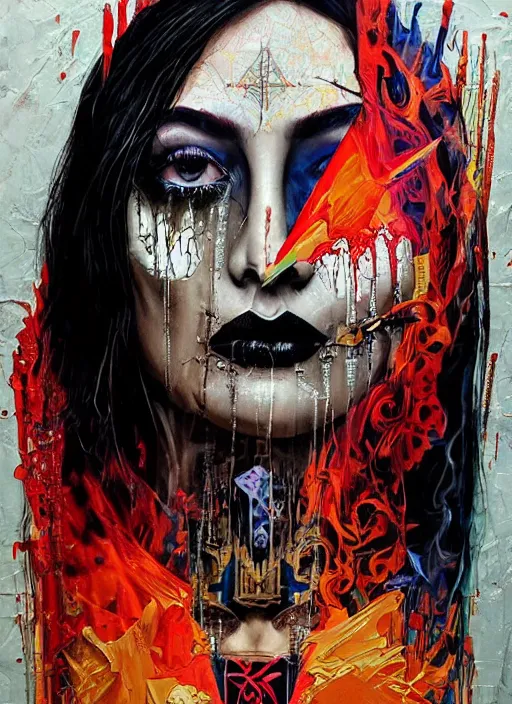 Image similar to tripping cult magic psychic woman, subjective consciousness psychedelic, epic occult ritual symbolism story iconic, dark robed witch, oil painting, robe, symmetrical face, greek dark myth, by Sandra Chevrier, masterpiece