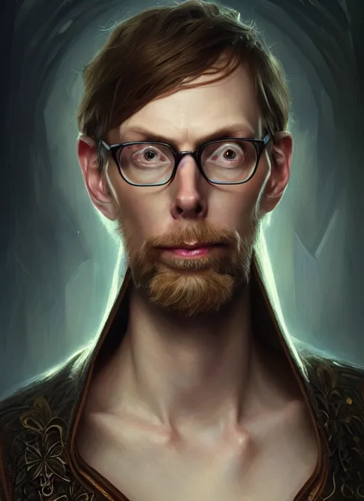 Prompt: portrait of stephen merchant, d & d, lanky! fantasy, intricate, elegant, highly detailed, digital painting, artstation, concept art, smooth, sharp focus, illustration, art by artgerm and greg rutkowski and alphonse mucha