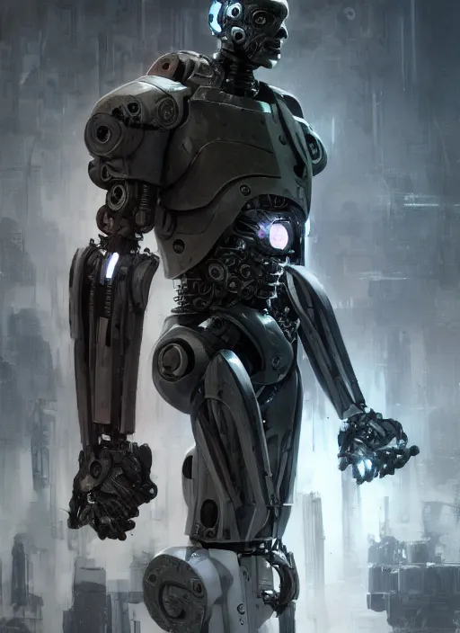 Image similar to cyborg, borg, android, strogg, face of a man, body of a robot, droid, robocop, cable, victor stone, terminator, machine, flesh, quake, doom, wolfenstein, octane render, from a video game, concept art by ruan jia and greg rutkowski