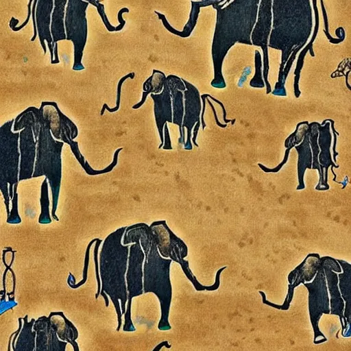 Image similar to A carpet with dancing elephants by Salvador Dali, beautiful aesthetic, trending on behance, digital illustration, custom brush, good art, perception of value