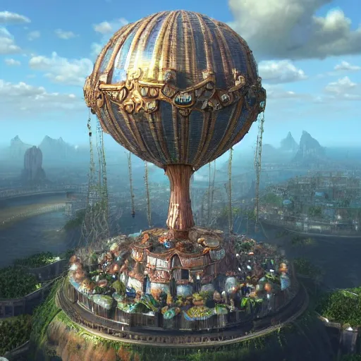 Image similar to enormous flying city in a gigantic faberge egg, sky, steampunk, floating islands, fantasy art, unreal engine,