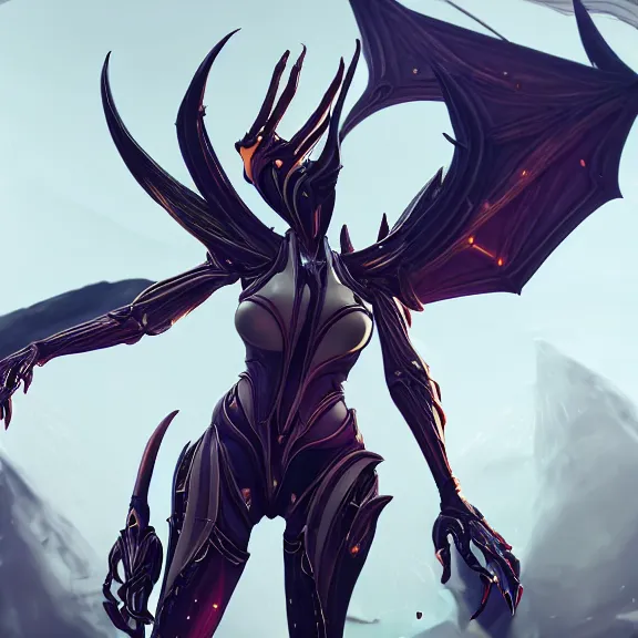 Image similar to highly detailed giantess shot exquisite warframe fanart, looking up at a giant 500 foot tall beautiful stunning saryn prime female warframe, as a stunning anthropomorphic robot female dragon, looming over you, posing elegantly, proportionally accurate, anatomically correct, sharp claws, two arms, two legs, camera close to the legs and feet, giantess shot, upward shot, ground view shot, leg and thigh shot, epic shot, high quality, captura, realistic, professional digital art, high end digital art, furry art, macro art, giantess art, anthro art, DeviantArt, artstation, Furaffinity, 3D realism, 8k HD render, epic lighting, depth of field