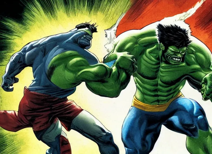 Prompt: wolverine fighting hulk