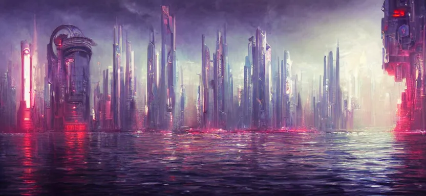 Image similar to beautiful masterpiece painting of a futuristic city under the sea, cyberpunk, by juan ortiz 8k,