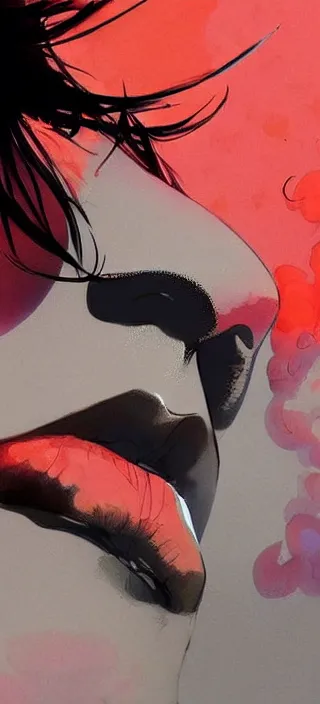 Prompt: extreme closeup of smoke from a young woman's mouth, closeup!!, thick swirling smoke everywhere, by conrad roset, brush strokes, trending on artstation