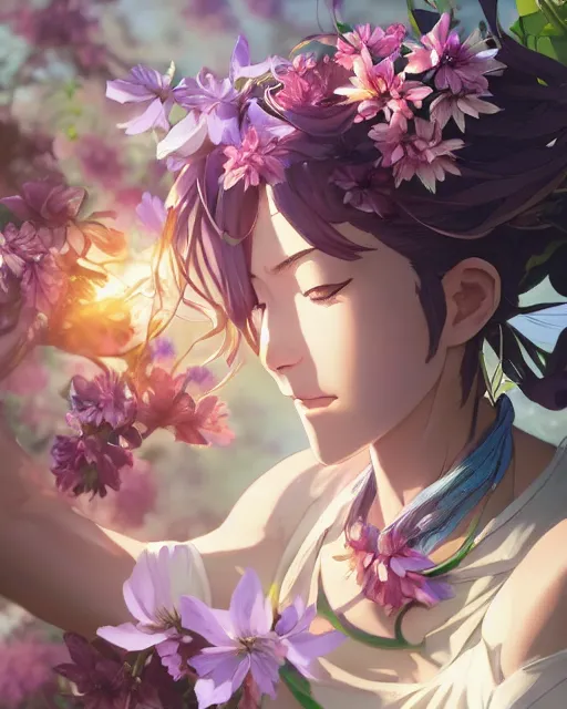 Image similar to goddess of flowers, full shot, perfectly shaded body, atmospheric lighting, detailed face, by makoto shinkai, stanley artgerm lau, wlop, rossdraws