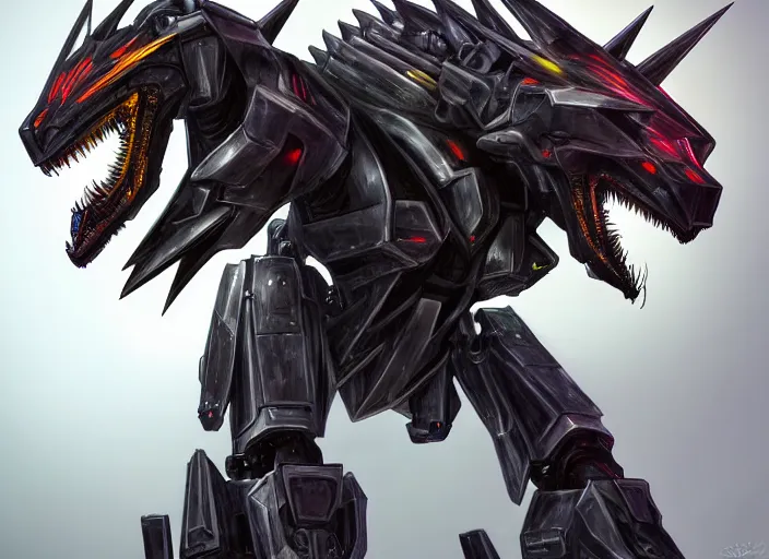 Image similar to hyper realistic, epic, highly detailed cinematic fukll, shot of a gigantic feral robot mecha canine, sharp dragon claws, detailed glowing head, metal ears, cannon mounted on back, sleek armor, glowing visor, detailed sharp claws, digital art, furry art, macro art, dragon art, furaffinity, deviantart, sofurry