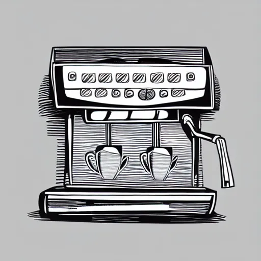 Prompt: espresso machine, coffee, hand drawn, engraved vector, by alexanderpokusay