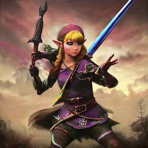 Image similar to detailed princess zelda slaying zombies ntricate, hyper detailed, realistic, oil painting, cinematic lighting