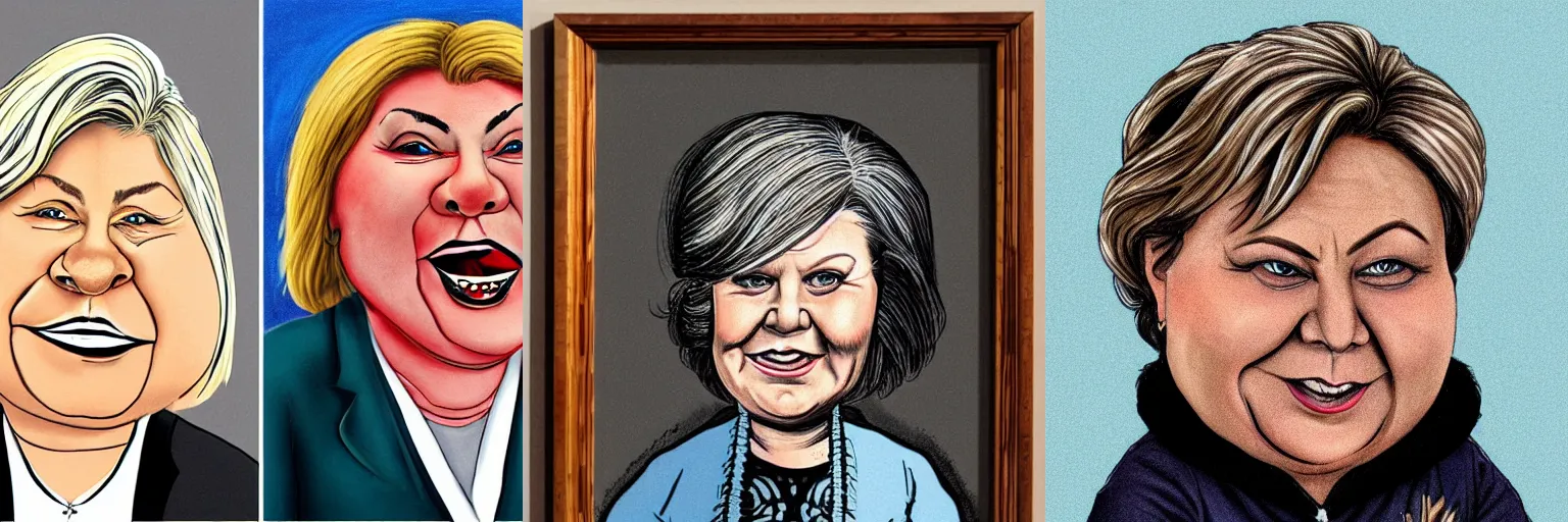 Prompt: erna solberg caricature