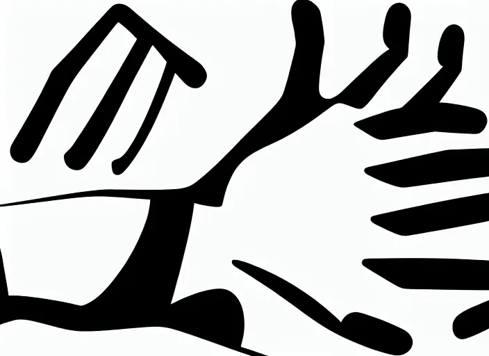 Prompt: black and white clip art of a man\'s hand bursting through a wall, palm up